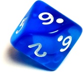Игральный кубик D10 прозрачный синий