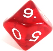 Игральный кубик D10 прозрачный красный