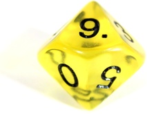 Игральный кубик D10 прозрачный желтый